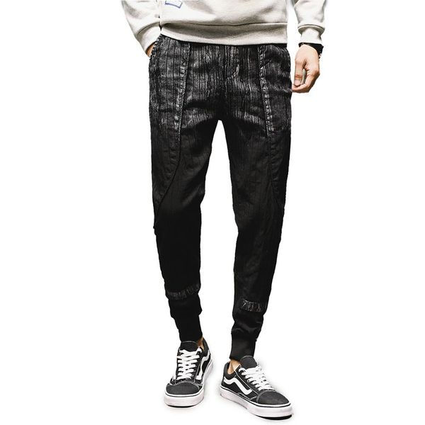 

2019 spring and summer new men's pants social youth trend feet feet pants casual abstract printed elastic harem, Black