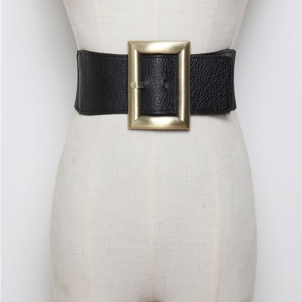 

new stretch wide waist fashion gold large buckle belts girdle female body sculpting cummerbund elastic solid women accessories y191218, Slivery;black