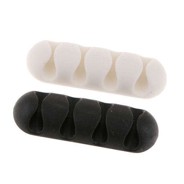 

2pcs silicone headphone wire wrap data cable winder organizer collector,white+black