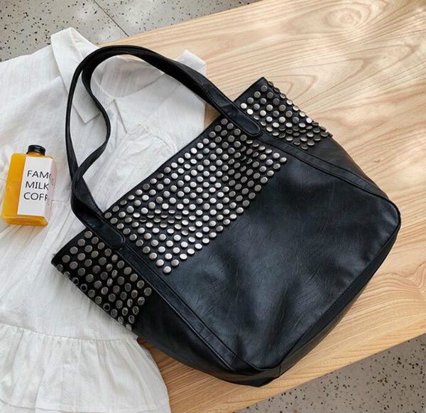 

designer women oversize handbag luxury rivet casual tote bag pu lady large capacity shoulder bags travel handbag/6