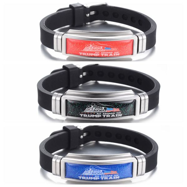 

trump train 2020 bracelet donald keep america great again wristband stainless steel silicone bracelets wristbands party favor dhl wx9-1625