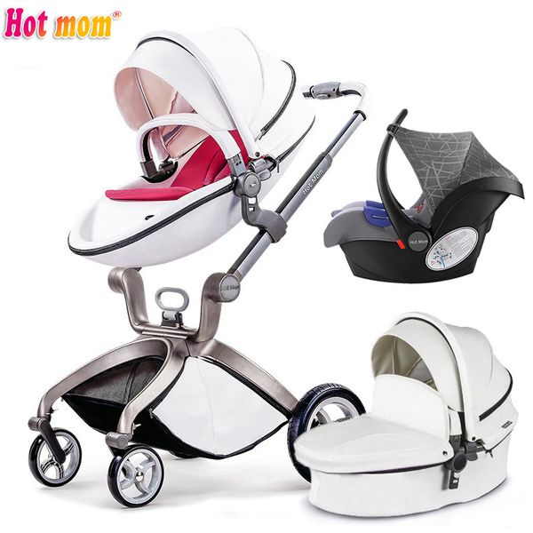 

om 3 in 1 2019 leather sleeping basket white stroller high landscape can sit or lie folded russia ing