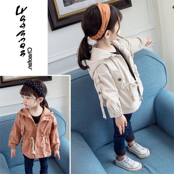 

baby girls children 19 autumn clothing new style solid color waist hugging trench coat fashion childrenswear, Blue;gray