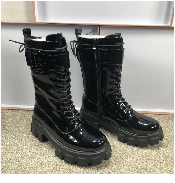 

platform motorcycle boots women leather bota feminina thick sole shoes women winter botas mujer lace up mid-calf botines mujer, Black