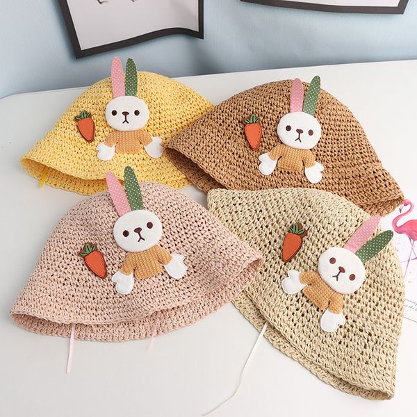 

big brim children's straw hat girls summer thin breathable college style summer hat female baby princess outing sun-resistant be, Yellow