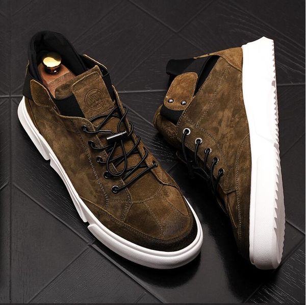 

nubuck leather mens casual shoes men loafers suede men shoes breathable outdoor training walking zapatos sneakers, Black