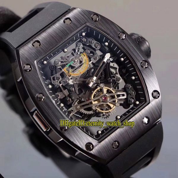 

luxury version new rm 38-01 black ceramic case japan miyota automatic mechanical skeleton dial rm38-01 mens watch rubber strap sport watches, Slivery;brown