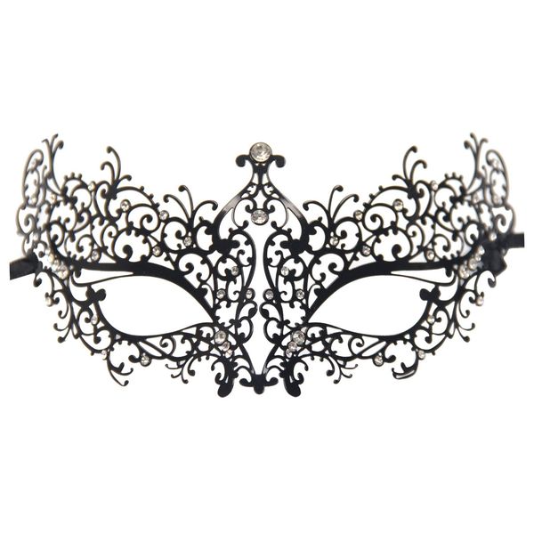 Acheter Masque Filigrané Vénitien Découpé Au Laser De Luxe En Métal Pierres Noires Blanches De 13 Du Bigdeal1 Dhgatecom