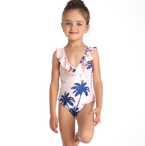 

девочки swimsuits v шеи ruffled девушки swimwear one piece печатные детская одежда бикини плавать без рукавов лето купальников yw2740, Black