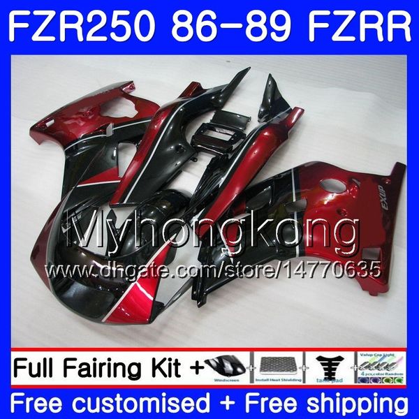 Corpo Para YAMAHA FZRR FZR 250R FZR250 FZR250 86 87 88 89 249HM.10 FZR250RR FZR-250 FZR 250 Preto vermelho escuro 1986 1987 1988 1989 kit de Carenagens