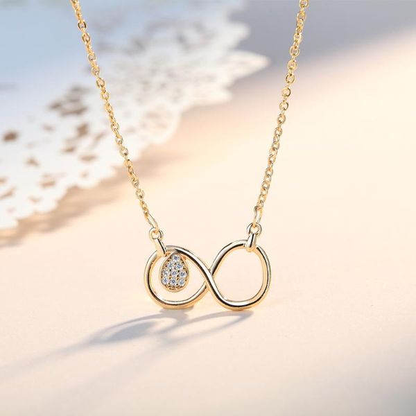 

golden color love number 8 endless cz necklace & pendant for women forever eternal friendship infinity fashion jewelry, Silver