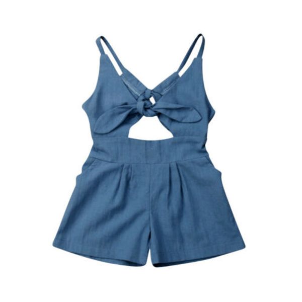 

Toddler Fashion Kids Baby Bibs Girl Backless Bowknot Solid Romper Jumpsuit Playsuit Outfit Summer Clothes