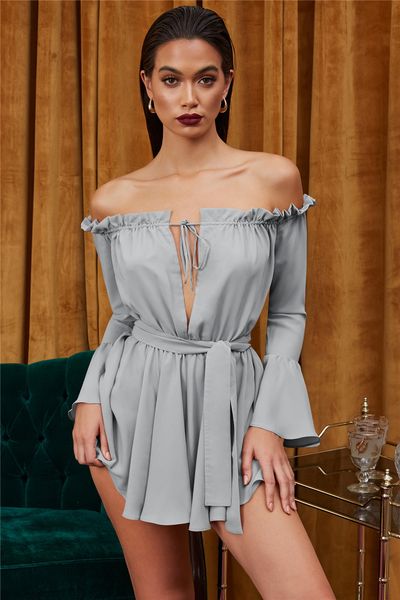 

летняя женская твердая мини платья flare рукавом разрез шеи женские повседневные платья с пояса глубокий v рюшами tie дамы платья, Black;gray