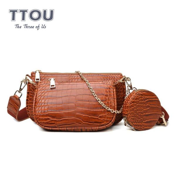 

fashion alligator pattern women messenger shoulder bags female vintage three in one chains ladies handbags casual ladies crossb