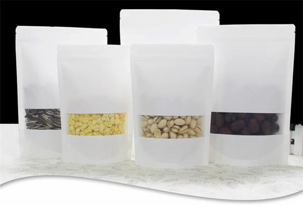 

10x15cm white kraft paper bag packaging pouch candy cookie nuts package bag with window zipper small packaging