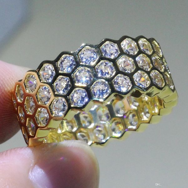 

hexagon геометрический кольца 925 silvergold заливка роскошные ювелирные изделия чистый белый топаз cz алмазный круг вечности обручальное ко, Slivery;golden
