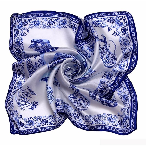 

fashion white 100% silk square scarf women bandana women kerchief satin foulard joker summer neck scarves 53*53cm 9043, Blue;gray