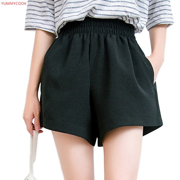 

yummycook 2019 summer loose comfortable cotton linen shorts female casual large size wide leg pants wild solid color shorts ab51, White;black
