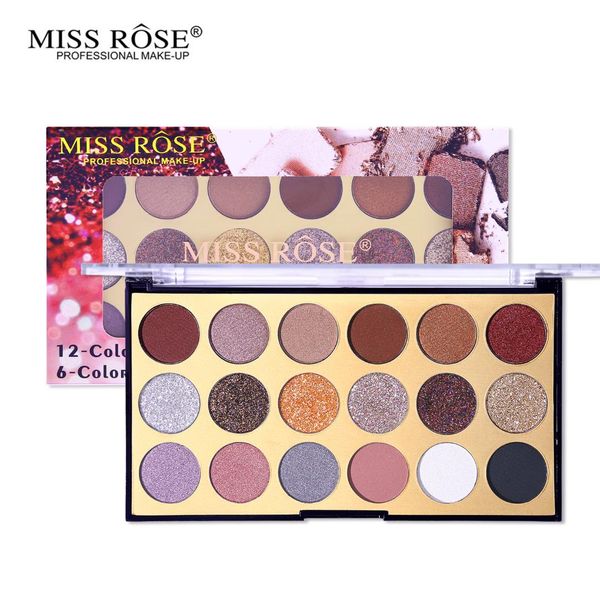 

miss rose 18 colors shimmer matte eyeshadow glitter eye shadow makeup palette metallic shine waterproof cosmetics