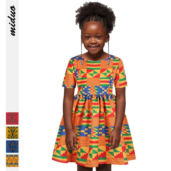 

2020 beautiful african print dress for kids girls short sleeve summer clothes africa style pleated dress for children 120-150cm, Red