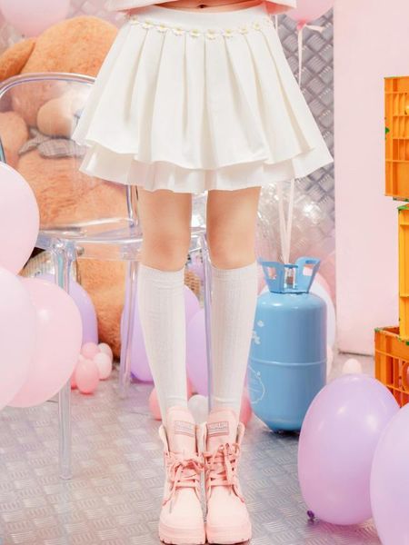 

skirts princess sweet lolita spring wind young girl daisy lace patchwork and big white pleated skirt women vc303, Black