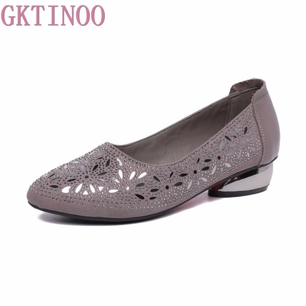 

gktinoo 2019 crystal low heels women shoes soft genuine leather female shoes women slip on footwear square heel ladies, Black