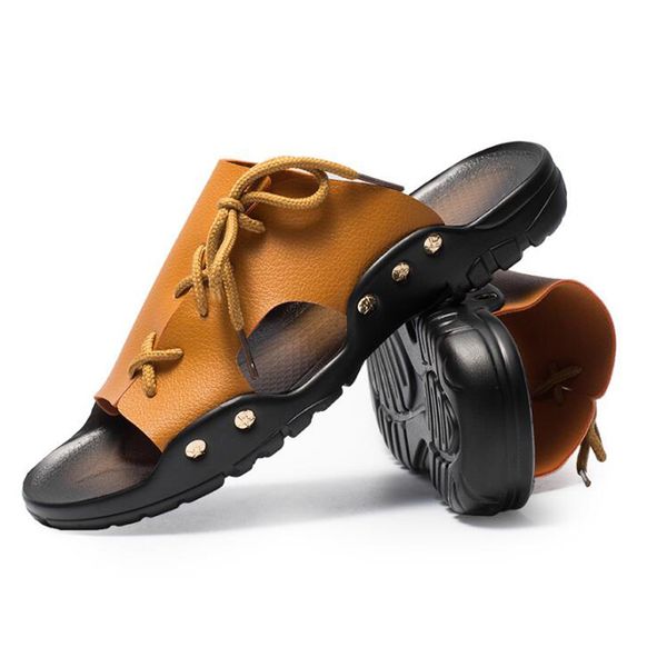 

men's sandals genuine leather men summer shoes leisure slippers flip-flops men comfortable footwear soft sandal, Black
