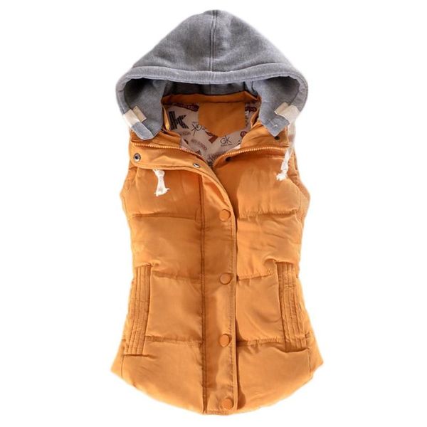 

горячие женщины зима хлопок мягкий с капюшоном жилет жилет молния без рукавов жилет куртка, Black;white