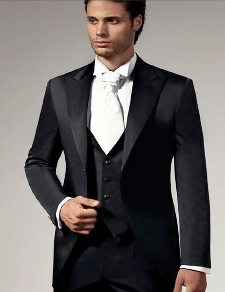 Classic Design Charcoal Grey Groom Tuxedos Peak Lapel One Button Groomsmen Mens Wedding Dress Excellent Man Suits(Jacket+Pants+Vest+Tie) 366