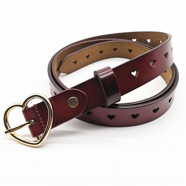 

genuine leather female punching belt female all-match simple hollow heart buckle belt hengguangtai, Black;brown