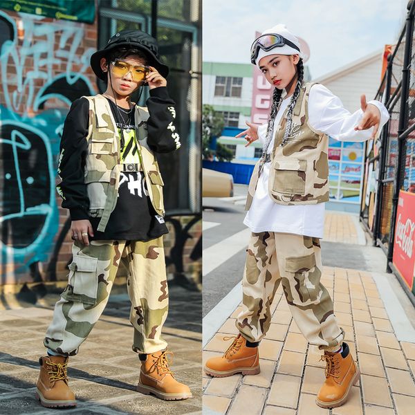 

kids hip hop costumes clothing for girls vest jogger pants jazz dance costumes ballroom dancing clothes boys stage wear dqs3491, Black;red