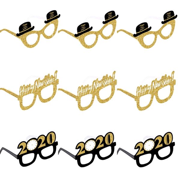 

2020 9pcs/set happy new year paper glasses for kids christmas festival party new year diy decoration funny cute mask supplies