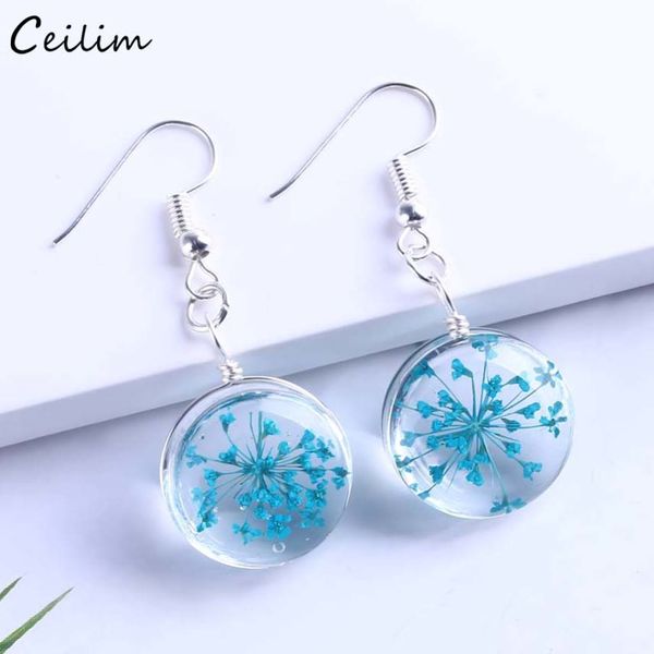 

2020 new colorful dried flower earrings women fashion silver color clear transparent ball dangle earring cute ear drop jewelry
