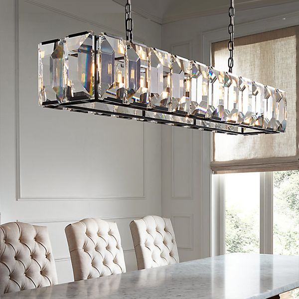 Rectangular Large Crystal Chandelier Lamp For Restaurant Cafe