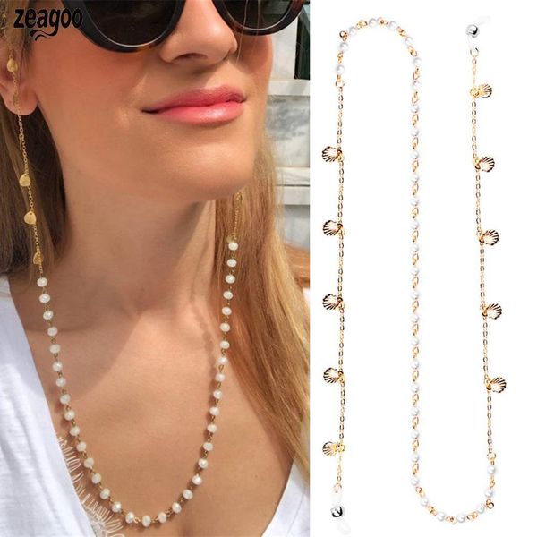 

alloy glasses strap eyewear accessories women gold eyeglass daily sunglasses pearl chain, Silver