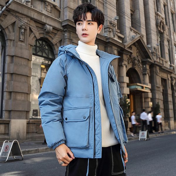

2019 winter jacket men hooded thick white duck down parka coat casual slim pockets down mens overcoat male puffer parkas jk-835, Black