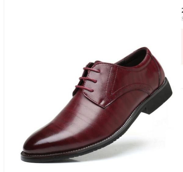 

men's casual leather dress shoes fashion man pointed toe casual wedding party oxfords mens lace-up business flats size 38-48, Black