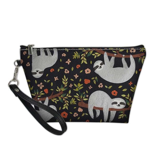 

cute sloth printing makeup bag cosmetic bag for women pu leather travel organizer beauty wash pouch zipper clutch