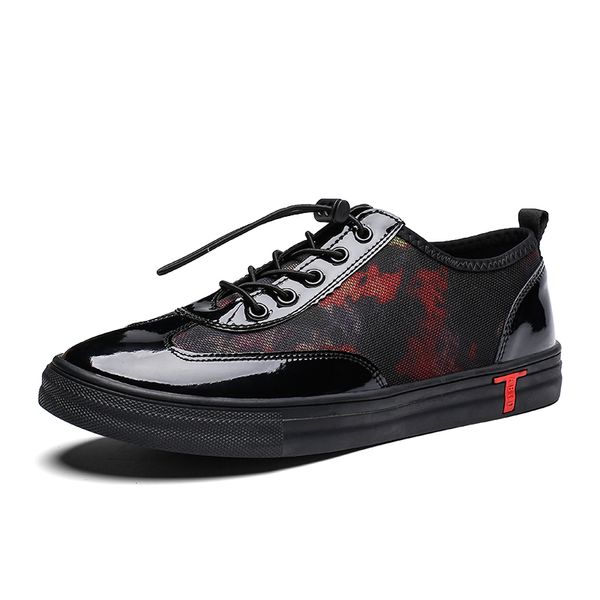 

mens shoes sneakers casual simple genuine leather&mesh shoes for classic nice new pattern printing, Black