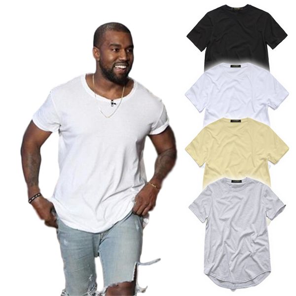 

Men's T Shirt Kanye West Extended T-Shirt Men Clothing Curved Hem Long Line Tops Hip Hop Urban Blank Justin Bieber