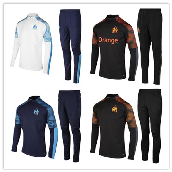

2019 olympique de marseille tracksuit soccer training suit maillot de foot 2019 20 payet thauvin om football jacket jogging tracksuit, Black;red