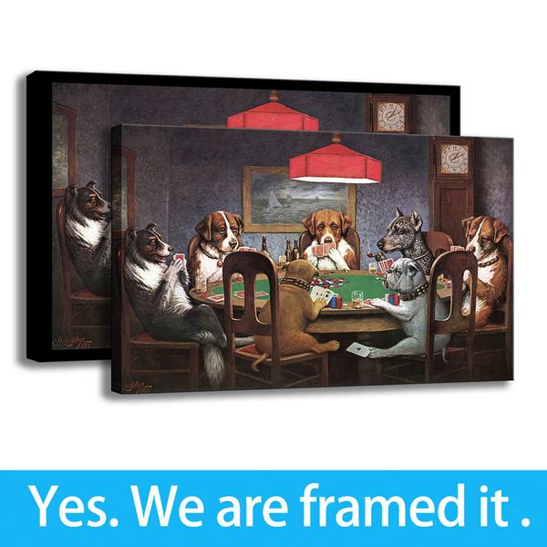 

animal painting canvas hd print wall decor art dogs playing pool barking and bluffing framed art - ready to hang - support customization