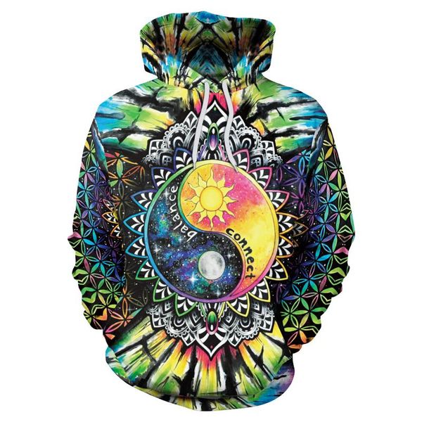 

2020 new explosion models 3d digital printing hooded hoodie fashion tai pattern loose, Black