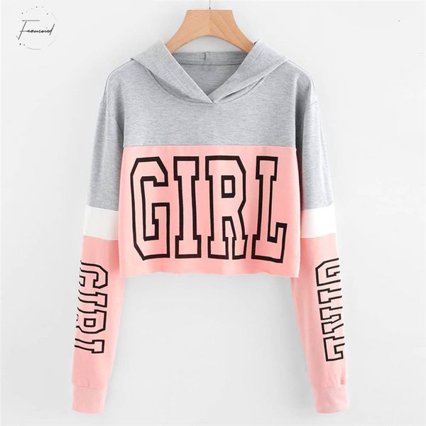 

девушка цвет блока женщины обрезанного толстовка hoody 90117 блузы женщины девушка crop top streetwear весна осень рубашка пуловер, Black