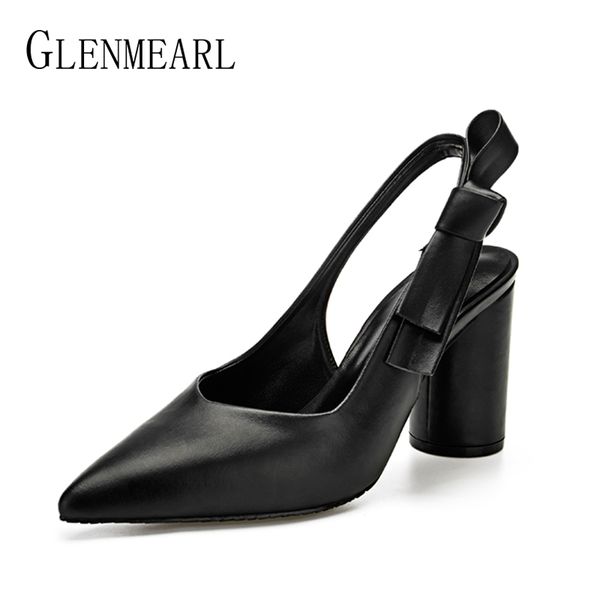 

women pumps high heels shoes leather spring dress shoes pointed toe party woman concise female pumps slingbacks plus size, Black