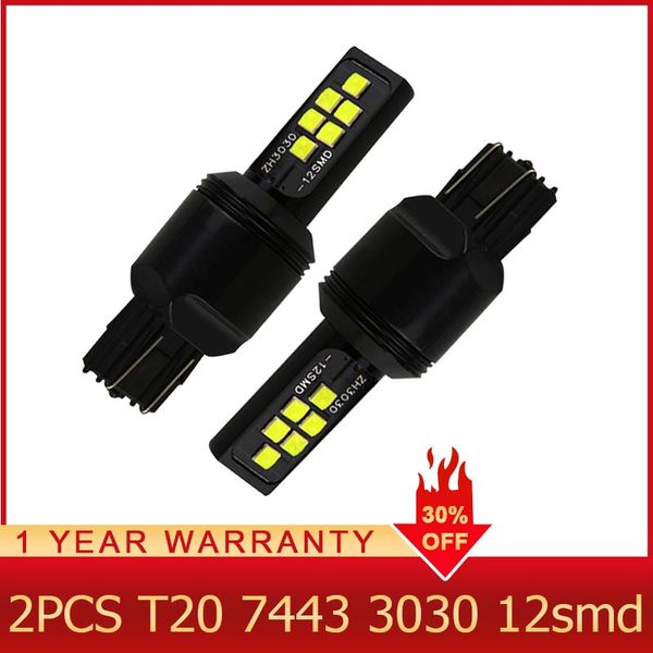 

roadot 2pcs signal lamp t20 7443 w21/5w 12smd led 6000k super white car reverse backup light 7440 srear bulb 12v lamp