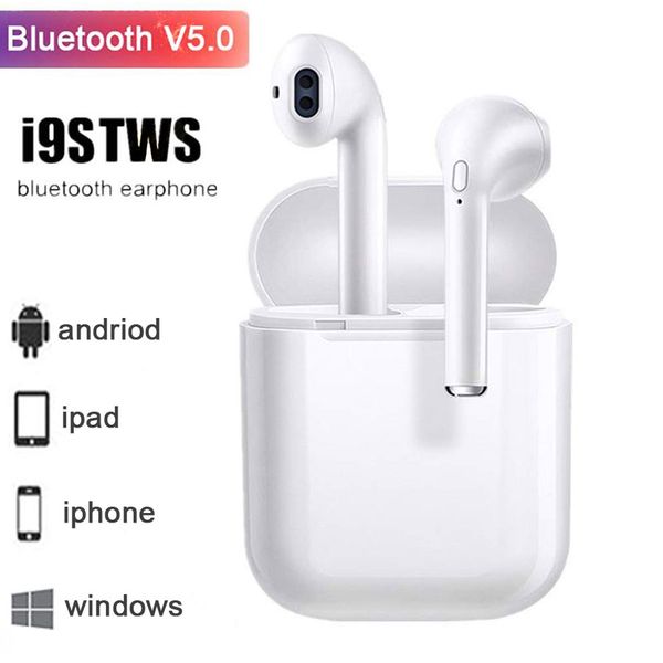 

Original i9 tw twin mini bluetooth 5 0 automatically pair earbud pod earphone tereo port headphone in ear earphone with mic cover