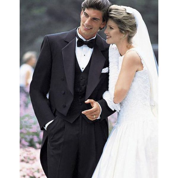 

элегантный стиль мужские костюмы черный фрак жених смокинги вырез лацкан жених мужчины свадебный костюм (куртка+брюки+галстук-бабочка+жилет, White;black