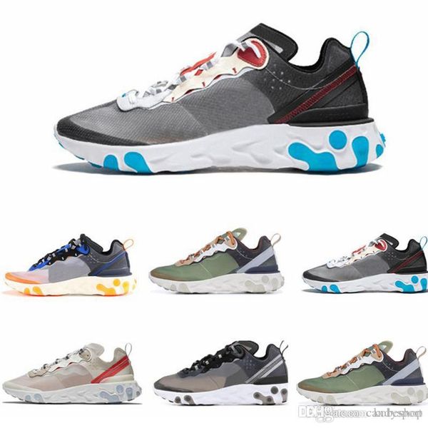

epic react element 87 undercover mens running shoes sail anthracite thunder blue midnight navy green mist women sports sneakers 36-45, Black