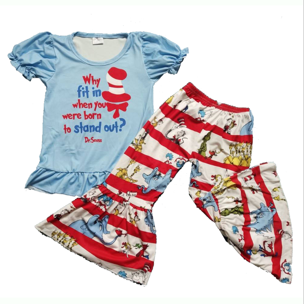 

vintage bell bottom girl clothes cartoon screen print fashion outfit for girls, White